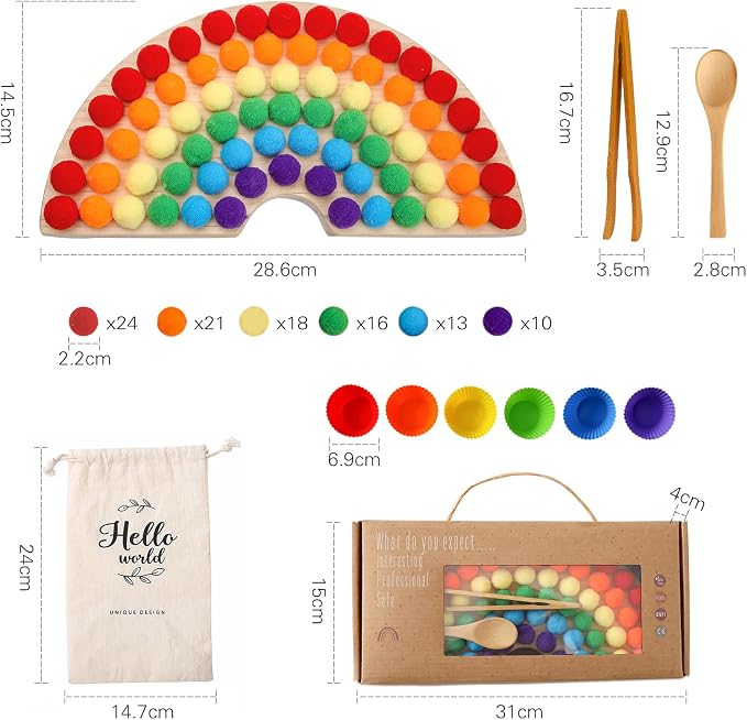 Board Beads Game Pine Wooden Rainbow Bead Maze Montessori Color Sorting Toys for Toddlers 1-3 Match Game