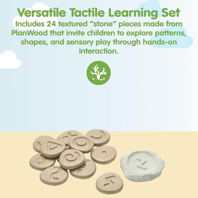 PlanToys® Tactile Stones Wooden Educational for Kids Ages 3+ Montessori Set | textured pieces, sensory toys, wooden stones, girls, boys, touch recognition memory pattern gift preschool learning cute