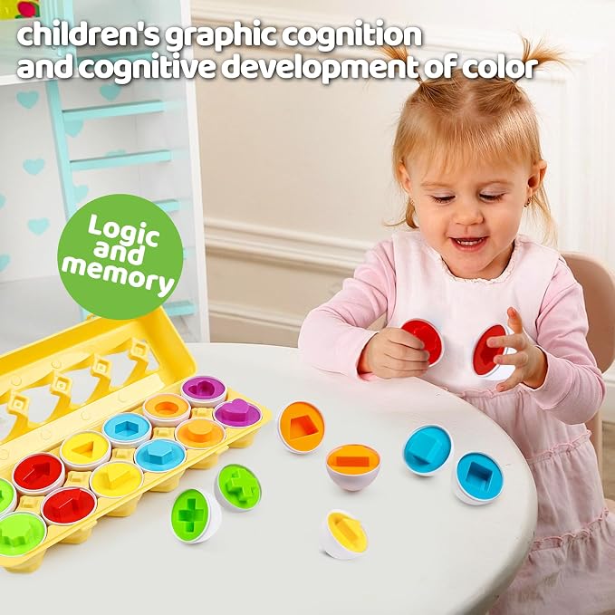 Eggs Toys,Montessori Geometric Egg Early Fine Motor Skills Learning Color Sorting & Shape Sorter Matching Game Easter Basket Stuffers Toys for Toddler Boys Girls Ages 1-3