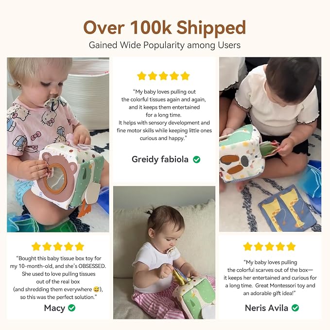 Youuys Baby Tissue Box Toy for Babies 6-12 Months, Montessori Sensory Toys for 1 Year Old Boy, Infant Toy with Crinkle Tissues & Fine Motor, for 6 9 12 18 Months Old Kids 1st Birthday