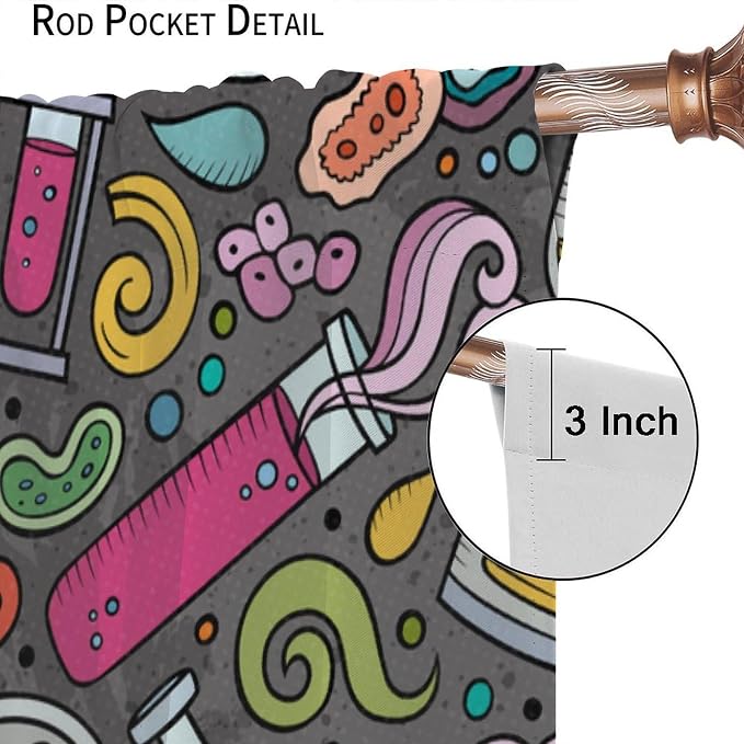 Science Physics Curtains, Abstract Math Chemistry Curtain Scientist Graffiti Print Window Treatments for Kids Teens Bedroom Living Room Set 2 Panels,84x84 Inches