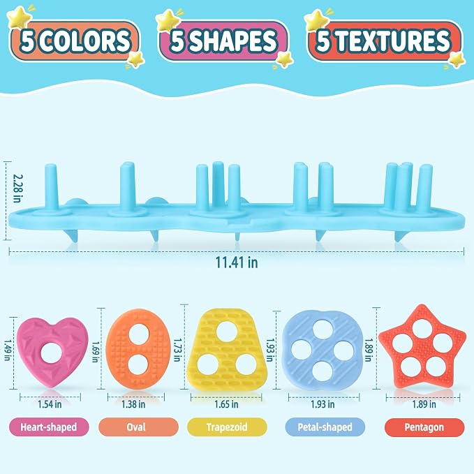 Baby Bath Toys, Mold Free Silcone Shape Sorting & Stacking Bath Toy Set | with 20 Textured Floating Puzzle Toys, No Hole Design, Soft Color & Shape Sorter for Toddler Early Learning Bathtub Fun