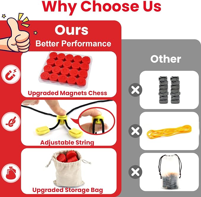 LLESSOO Magnet Game with String, Fun Strategy Board Games for Kids 8-12 and Adults, Magnetic Game for Family Night, Party & Travel, Includes 20 Chess Pieces, Rope and Storage Bag