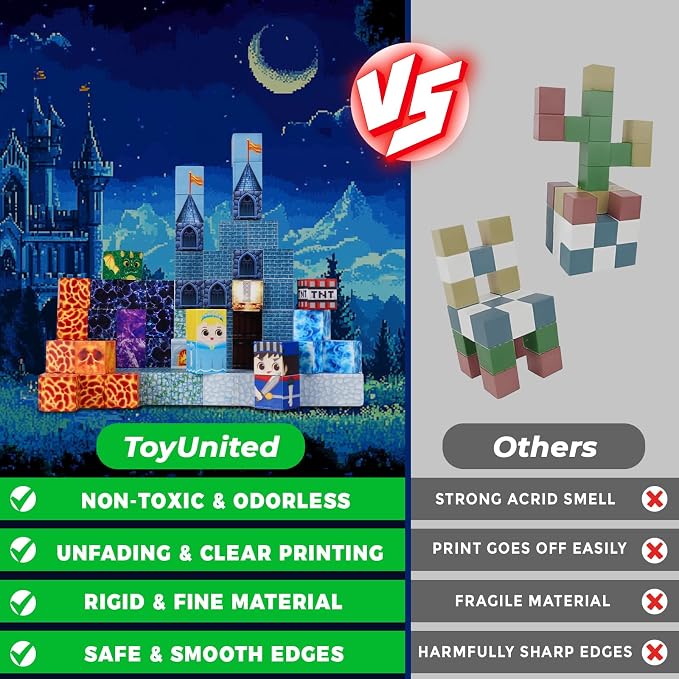 ToyUnited 100PCS Magnetic Blocks - Magnet Building Blocks, Stacking Magents Cubes Toys Blue Castle Set, STEM Montessori Sensory Toys for Kids Boys and Girls Ages 3 4 5 6 7 8 9 10+ Birthday Gifts