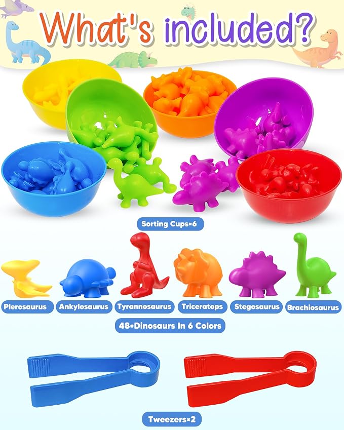 48 Pcs Counting Dinosaurs Toys for Kids 3-5, 4-8, Montessori Learning Toys | Montessori Toys for 3 Year Old, Toddler Sensory Toy, Counting Bears, Preschool Educational Toy for Boys Girls, Birthday Gifts