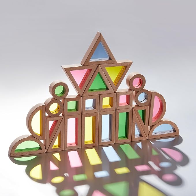 24pcs Wooden Building Block Set for Girls&Boys | Rainbow acrylic stacking block Montessori&construction toy,educational geometry toy for toddler gift for endless fun!