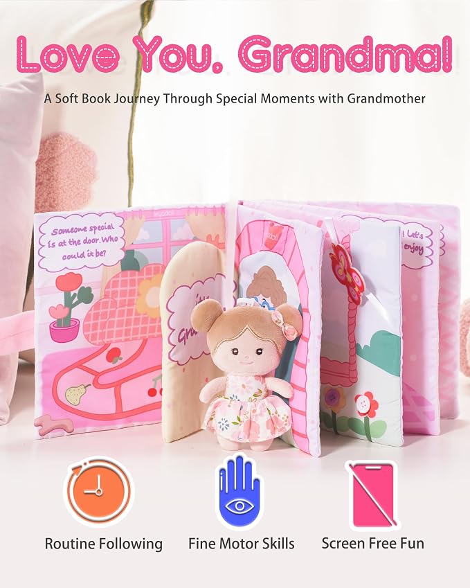 LeyaDoll Montessori Busy Book for Toddlers 1-3, 1 Year Old Girl Gifts | Toddler Airplane Travel Essentials, Crinkle Pages, Fine Motor Skills Toys, Keep Toddlers Busy, Pink Gift Box Included