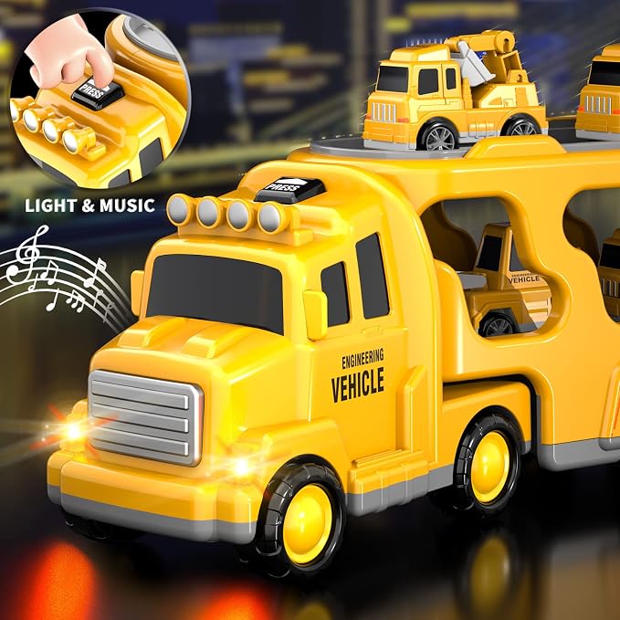 Bennol 5 in 1 Construction Truck Sand Toys for Toddlers Boys 1-3 3-5, Sand Trucks for Sandbox with Excavator, Friction Powered Vehicles Toy Cars for 1 2 3 4 5 Year Old Kids Girls Gifts