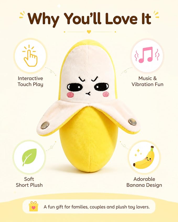 Musical Sensory Plush Toys,Touch Interactive Fruit Doll with Sounds | Magic Touch Soft Banana music toy, Dual Play Modes Educational Baby Toy, Parent-Child Birthday & Christmas Gift for Kids