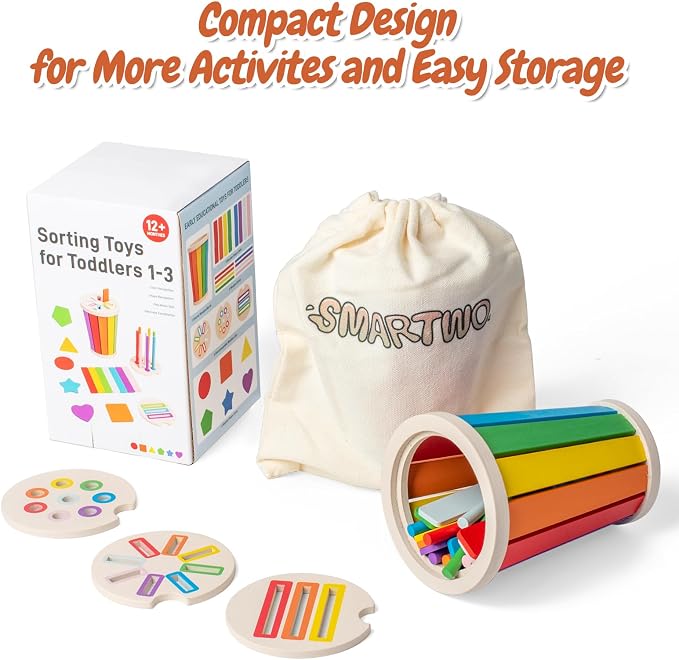 Montessori Toys for 1-3 Year Old, Wooden Color Sorting Learning Toys for Toddlers, Fine Motor Skills Matching Games,Sensory Development Educational Toy,18 Month+ Baby Boys Girls
