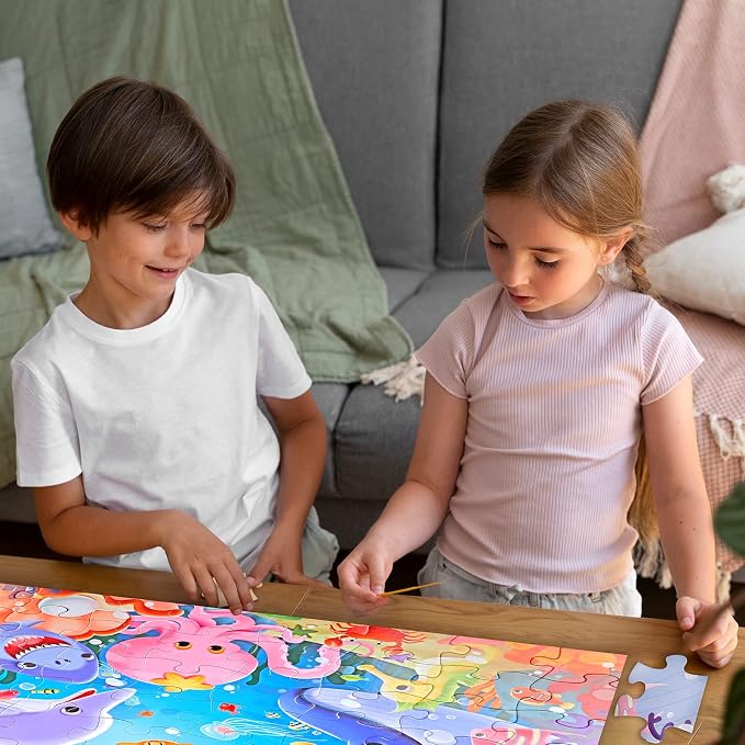 Jumbo Floor Puzzle for Kids,48 Piece Underwater Jigsaw Puzzle Ages 3-8 | Underwater Animal Puzzle,Extra-thick Cardboard,Preschool Learning Toy,35x24 in Completed,Educational Gift for Boys and Girls