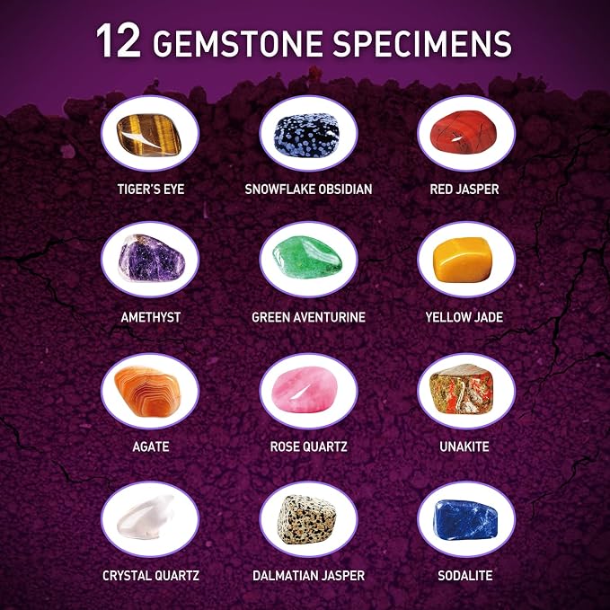 Gamerside Gemstones Dig Kit, 12 Real Gem Mining Kit, STEM Toy 6+ | Dig It Up Gemstones & Minerals, 12 Digging Tools Included, Perfect for Party Favors & Group Activities, Great Gift for Kids