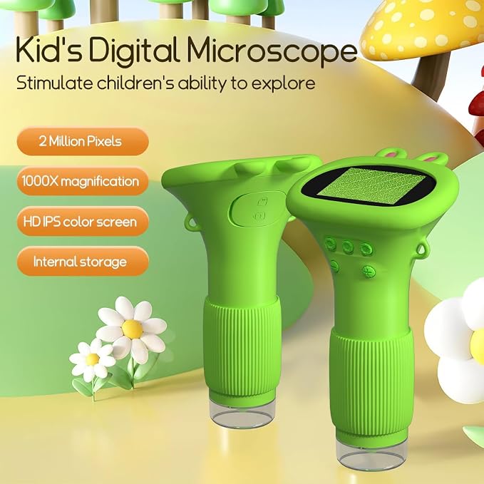 WINWEND Kids Microscope Pocket Microscope -1000X Portable Microscope for Kid | Photo and Video Mini Microscopes | 2'' Digital Little Scientist Microscopes for 3-10 Age Years Old Boys Girls Toys Gifts