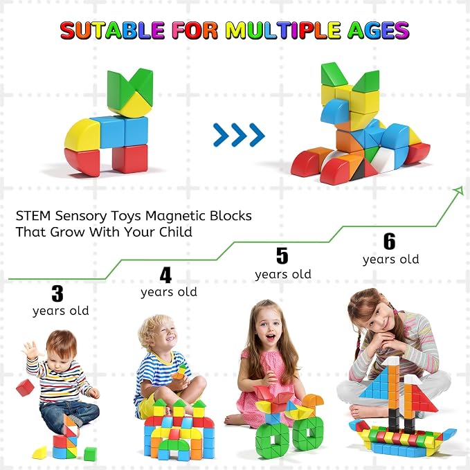 Hiwawind 84pcs Magnetic Blocks,Toys for 3 Year Old Boys & Girls, Sensory Toys for Kids with Autism, STEM Preschool Montessori Toys for Toddlers 3-5, Christmas Toys Birthday Gifts for Grandkids