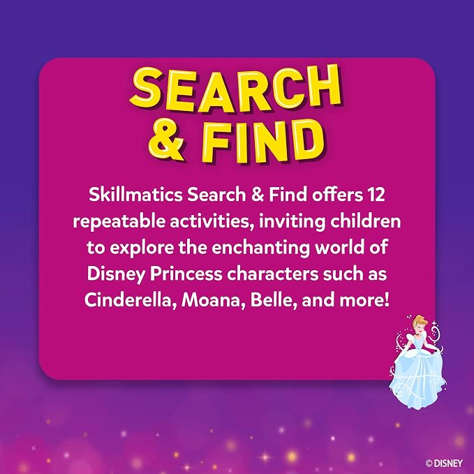Skillmatics Search and Find Preschool Toy – Disney Princess, Gift for Kids | Write & Wipe Mats, Back to School, Learning & Educational Toy, Handwriting Aid, Toddlers & Kids, Arts & Crafts, Ages 3, 4, 5