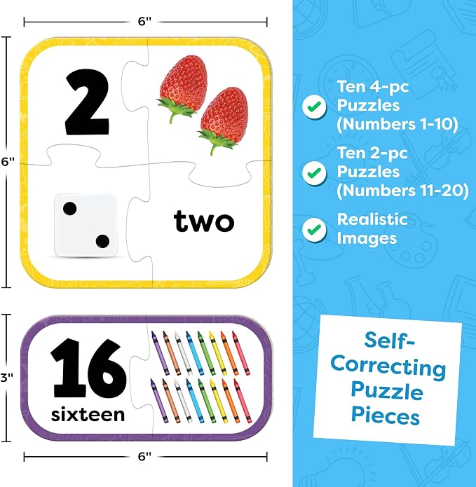 Number Puzzle Kindergarten Math Games - Number Puzzles for Kids Ages 3-5 - 20 Sets Matching Puzzle Toddler Learning Toys - Preschool Classroom Must Haves - Math Manipulatives Kindergarten