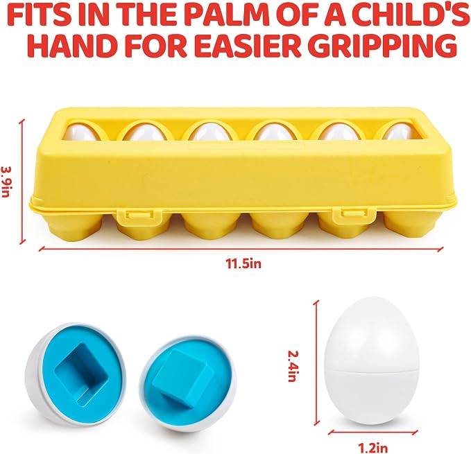 Eggs Toys,Montessori Geometric Egg Early Fine Motor Skills Learning Color Sorting & Shape Sorter Matching Game Easter Basket Stuffers Toys for Toddler Boys Girls Ages 1-3