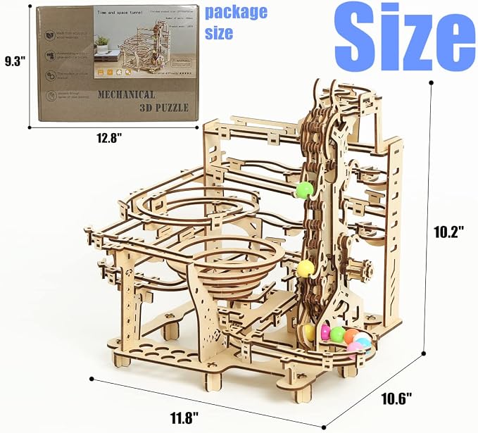 3D Wooden Marble Run Puzzle, Wood Crafts Mechanical Marble Run DIY Assembly Building Model Kits, Wooden Crafts Brain Teaser Puzzles, Christmas Birthday Gifts for Adults & Teens