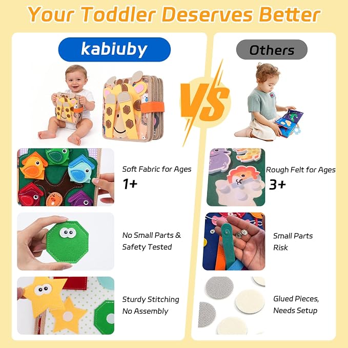 Giraffe Busy Book for Toddlers 1-3, Montessori Toys Toddler Busy Board for 1 Year Old, Felt Quiet Book Sensory Learning Activity Books, Airplane Car Travel Toys, Gifts for Boys Girls 1+