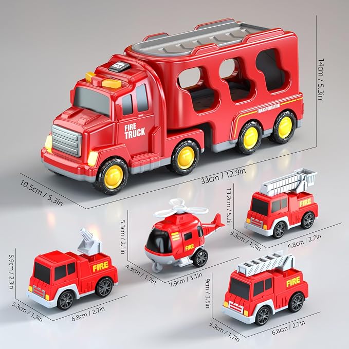 Beby Buty 5 in 1 Fire Truck Cars for Toddlers 3-5, Boy Car Truck Toys with Light Sound, Birthday Gifts for 3 4 5 6 Year Old Boy