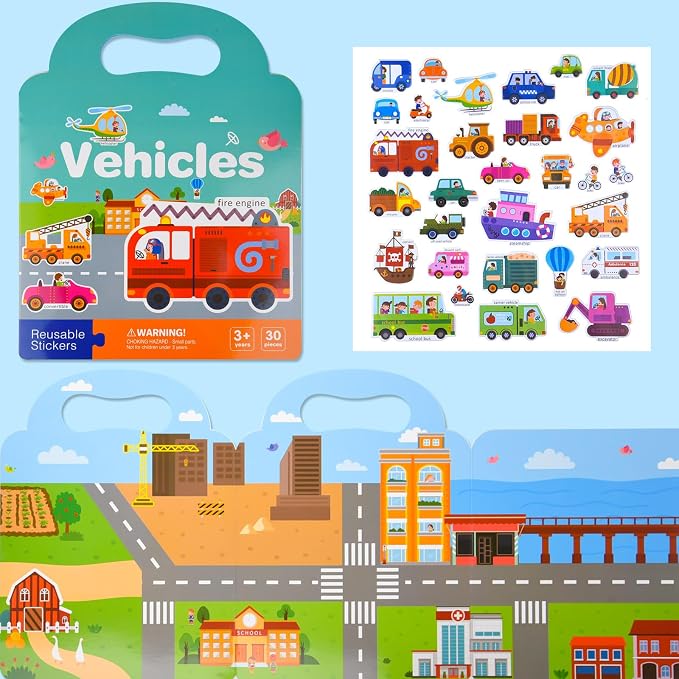 ASTARON 3 Pack Reusable Sticker Books for Toddlers,Educational Sensory Toy | Reusable Sticker,Waterproof Jelly Stickers, Portable Travel Toys,Educational Sensory Learning Toy,Gift for Boy Girl