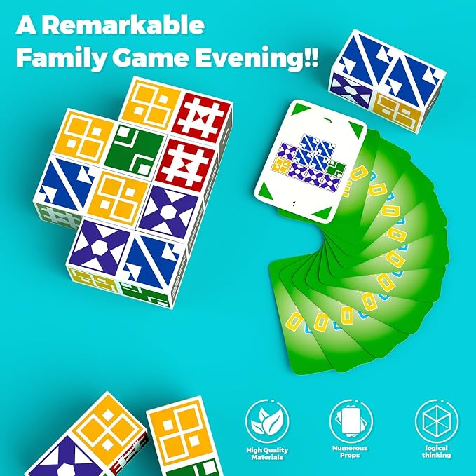 Family Matching Game for Kids & Adults, Block Puzzle Board Games for Boys & Girls Ages 6-8 8-12, 2 Player Card Puzzles for Children 6+ Year Olds