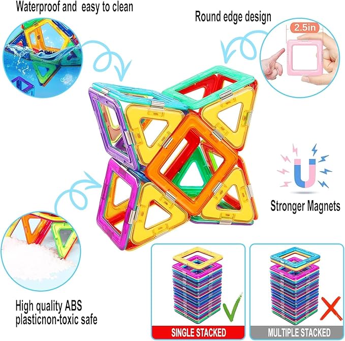 Magnetic Tiles for 3+ Year Old Boys Girls,Magnetic Building Blocks | Upgrade Magnet Building Blocks Set Educational STEM Toys Christmas Birthday Gift Toys for Kids Ages3 4 5 6 7 8+