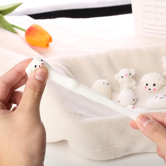 Mr. Pen- White Animal Squishy Toys, 12 Pack | Washable Twistable Stretchy Squishies, Soft Stress Relief Sensory Toys for Squeezing, Party Favors