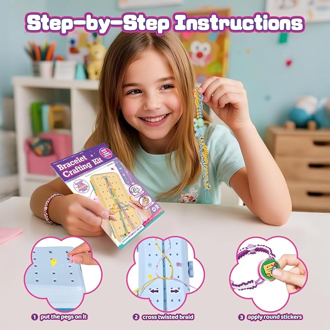 Cmiolacuna Friendship Bracelet Kit for Girls 8-12, 3-Layer Storage Box | Complete Friendship Bracelet Kit With String, Beads and Buttons, Plus a 3-Layer Storage Box to Keep Every Supply Sorted