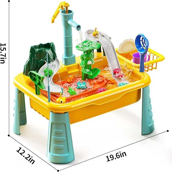 Kids Water Table Play Toy for Toddlers 4-8 Years Old | Kitchen Sink with Pump and Flowing Water, Fishing Games, Outside Sensory Gift Toys for Boys and Girls 3 4 5 6 7 8