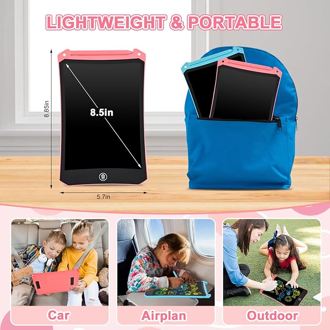 cimetech Toddler Girl Gifts, LCD Writing Tablet, Travel Essentials Toys | Toddler Gifts for Girls 3-5, Coloring Books Ages 4-8, Screen Free Travel Toy, 36-Mo Battery, Mess Free Road Trip Essential