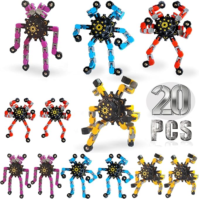 20 Pack Funny Sensory Fidget Toys,Deformable Chain DIY Robot Spinners Fingertip Stress Relief Gyro Toy Birthday Gifts Christmas Goodie Bag Stuffers Classroom Prizes Party Favors for Kids Adults