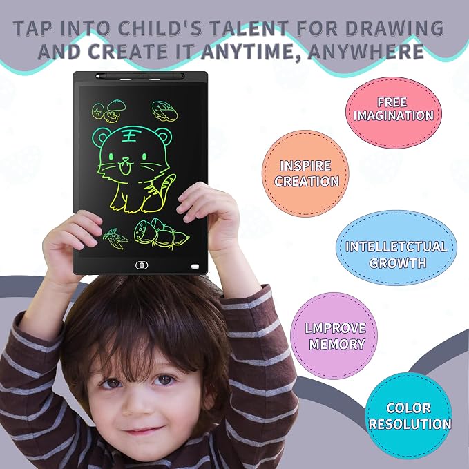 [2 Pack] Genialba LCD Writing Tablet 10-Inch Colorful Doodle Board, Toddler Learning Educational Toys Gifts for 3-8 Years Old Girls and Boys, Electronic Drawing Pad for Kids (Black&White)