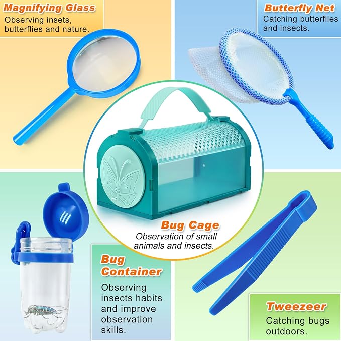 Bug Catcher Kit & Outdoor Explorer Kit for Kids, 10 Pcs Bug Catching Kit | with Toy Cage, Backpack, Flashlight, Outdoor Exploration Toys Gift for Boys Girls 3-12