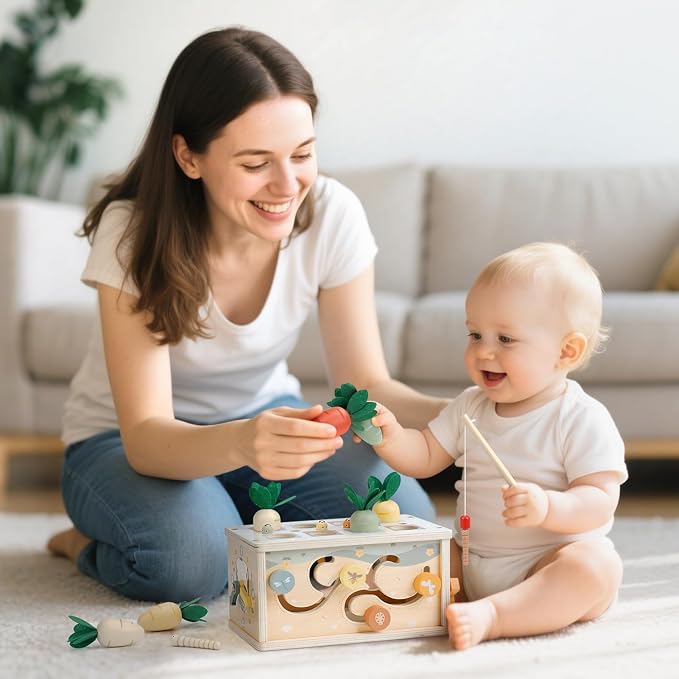 Joyreal 8-in-1 Montessori Tissue Box Toys for 1+ Years Wooden Activity Cube | Neutral Color, Farm Animal Toy, Shape Sorting, First Birthday Gift for Boy/Girl, Educational Toy, Sensory Toy for Toddler 1-3