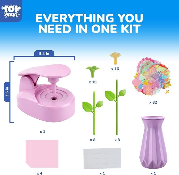 TOY Life DIY Flower Bouquet Craft Kit, Reusable Fabric, Ages 3-12 | Hands-on STEM activity, washable pieces, girls birthday gift idea