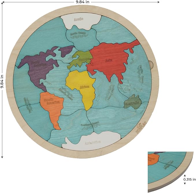 7 Continents & 5 Oceans of the Earth Wooden Jigsaw Puzzle for Kids | 21 Puzzle Pieces | Learning & Educational Toy Gift for Boys & Girls Ages 4 Years and Above