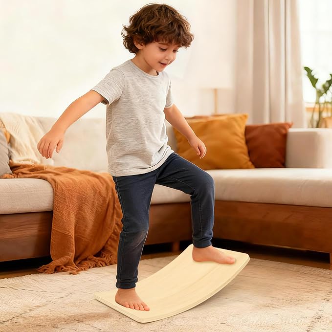 Gentle Monster Wobble Balance Board, Wooden Montessori Toy Rocker Board Natural Wood Kids Toddler Open Ended Learning Toy Yoga Curvy Board for Adult Office Classroom Christmas Gifts