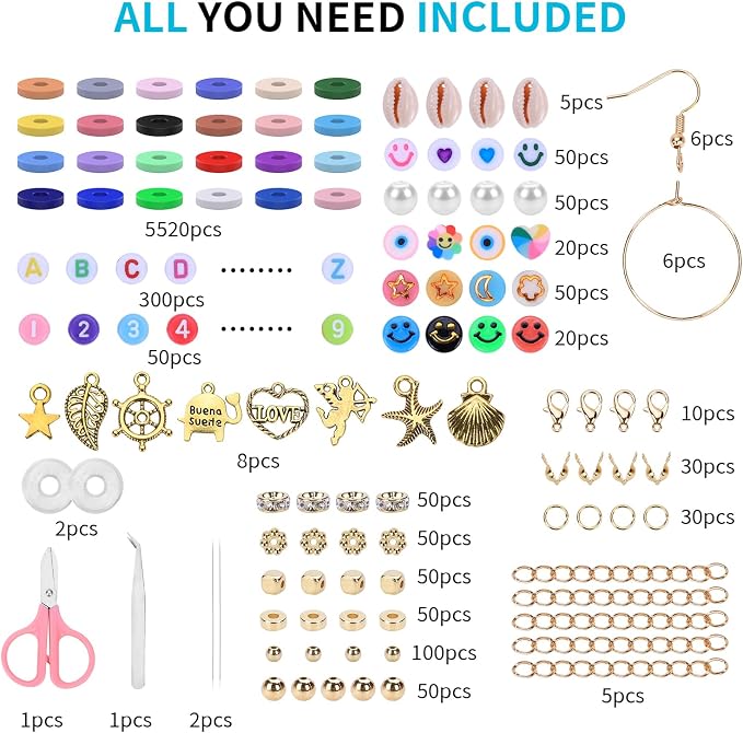 AIPRIDY Girls Toys Bracelet Making Kit, Clay Beads Jewelry Activity Kit, DIY Crafts Birthday Christmas Gifts for Girls Ages 5 6 7 8 9 10 11 12 Years Old (24 Colors 6500 Pcs)