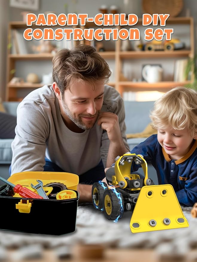 Veecafiodi 10 in 1 STEM Building Toys for Kids Ages 4-8, Educational Construction Engineering Building Kit for Boys Girls, Motorized Bulldozer Excavator Toy Set