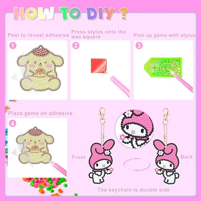 Crafts for Girls - 6Pcs Make Your Own GEM Art Keychains - Arts and Crafts for Adults - Diamond Art Kits - 5D Dimond Art Paintings by Numbers - Art & Craft Gifts