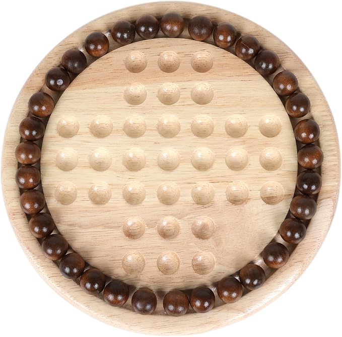 Gothink Solid Wood Solitaire Game, Classic Handcrafted 9'' Wooden Solitaire Board, 33 Smooth Wooden Balls, Single Strategic Mind Game for Kids and Adults