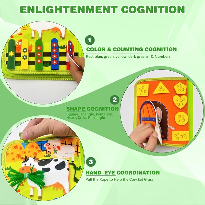 Busy Book for Toddlers, Montessori Toys Busy Board for Toddlers, Birthday Gifts for Boys & Girls, Quiet Activity Book with Life Skills, Cognition, Sorting - Autism Sensory busy book, Travel toys