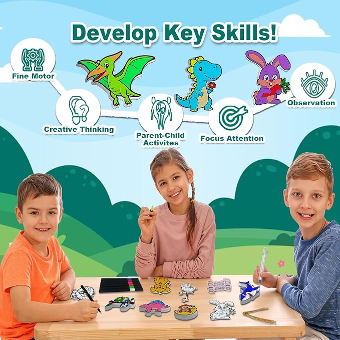 JRD&BS WINL 3D Art Kit for Kids Aqua Puffy Up Cute Animals, Paint by Number Craft for Kids, DIY Craft Activity for Ages 3-12,Travel Gifts for Girls & Boys Ages 4,5,6,7,8,9,10 (Animals)