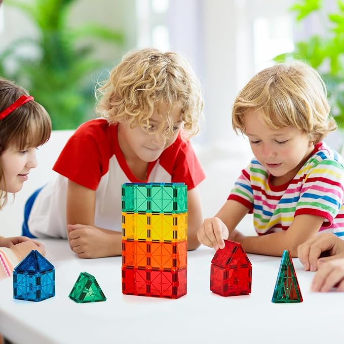 FNJO Magnetic Tiles, Magnet Building Set,60 PCS Building Blocks Set STEM Preschool Montessori Toy for Kids Boys Girls