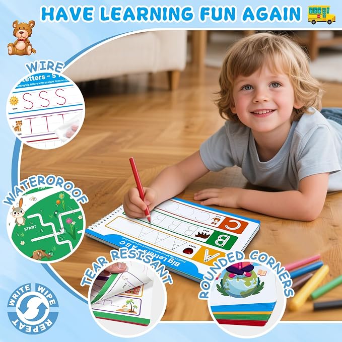Preschool Dry Erase Learning Workbook for Kids Ages 3-5 – Reusable Tracing Book for Letters A-Z, Shapes & Lines – Use with Dry Erase Markers – Handwriting & Fine Motor Skills Practiceactice
