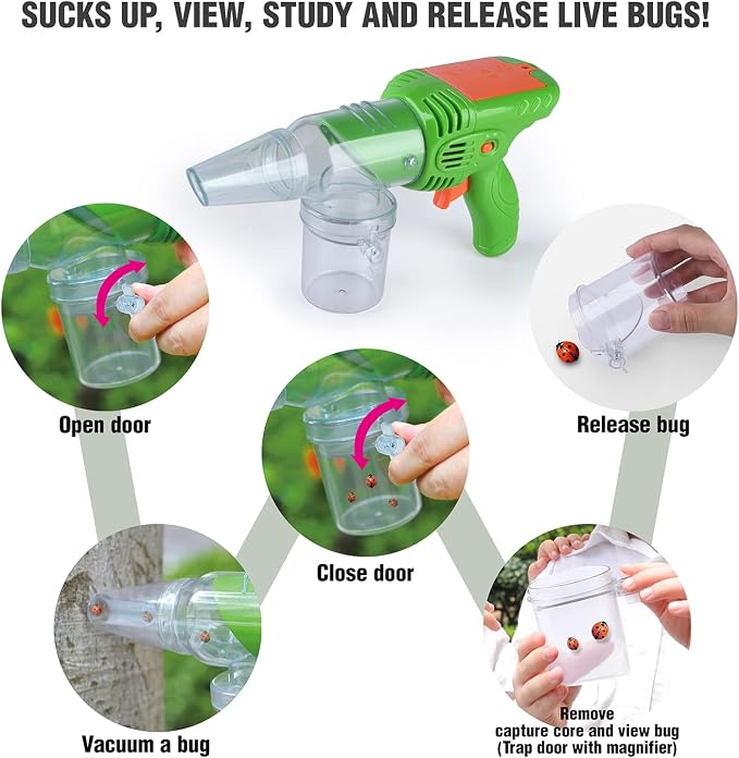 PLAY Bug Vacuum for Kids,Bug Catcher kit for Kids,Eco-Friendly Bug Suction Toy Vacuum with Magnifying Glass Viewing Chamber, for Boys Age 4+