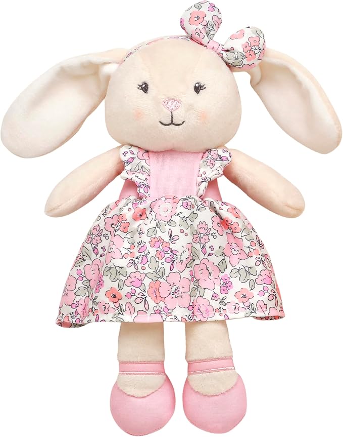 Baby Starters Plush 11 inches Snuggle Buddy Doll, Tan Bunny with Floral Dress