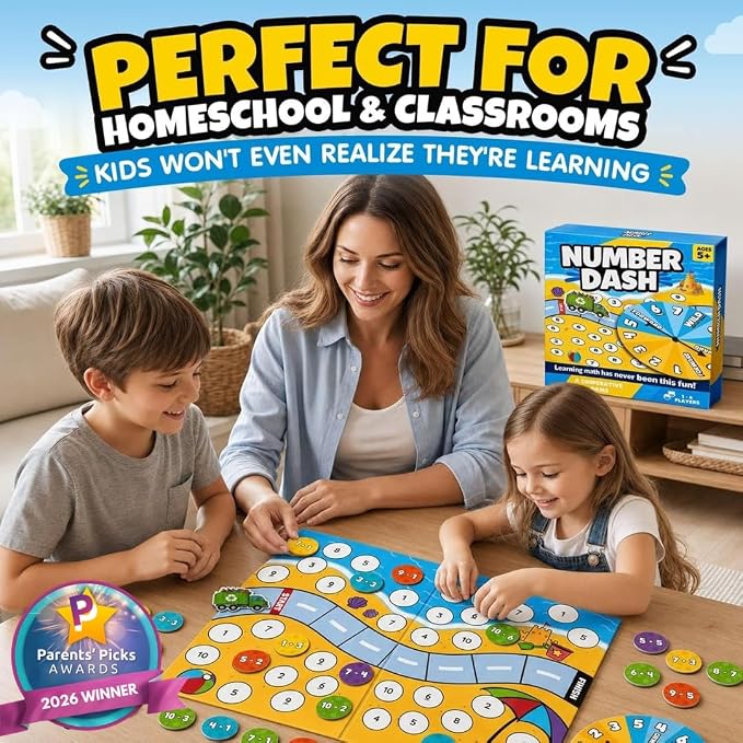Number Dash Math Games for Kids 5-7, 1st Grade & Kindergarten Board Game | Addition and subtraction Cooperative game, homeschool &, classroom learning, STEM toy for 5+ year old