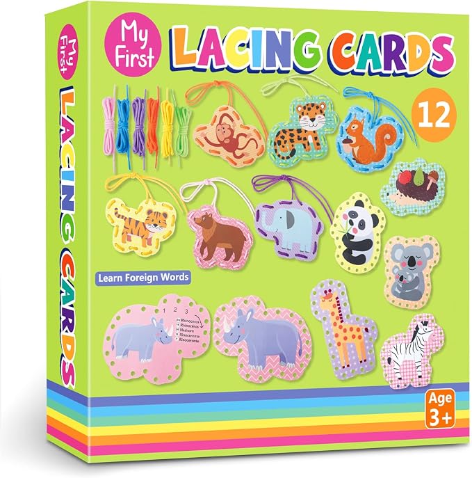Chivao Lacing Cards for Toddlers Kids, 12 Pcs Sewing Kit Preschool Learning Activities for Kids Travel Craft Set Manipulatives for Preschoolers Homeschool Developing Imagination Skills